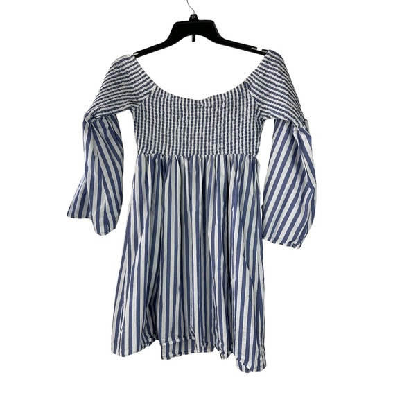Torrid Blue Stripe Smocked Skater Dress Off The Shoulder Women's Plus Size 1 1X - Picture 2 of 11